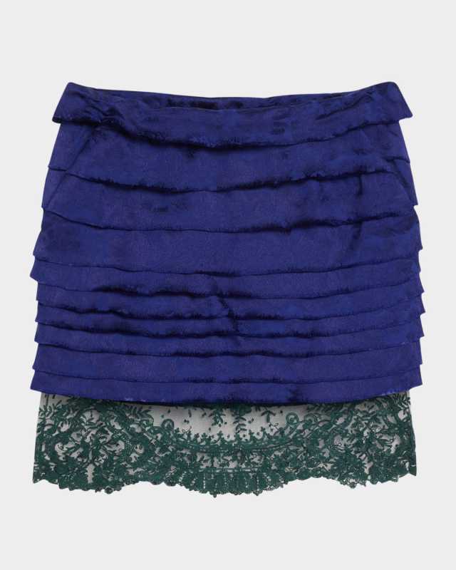Lace-Hem Ruffled Jacquard Mini Skirt